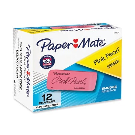 Sanford Paper Mate, PINK PEARL ERASER, RECTANGULAR, LARGE, ELASTOMER, 12PK 70521